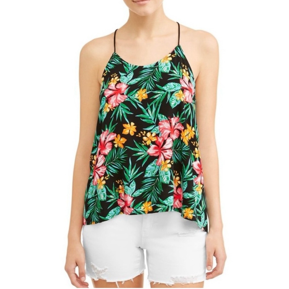 No Boundaries Tropical Hibiscus Floral Sleeveless Top